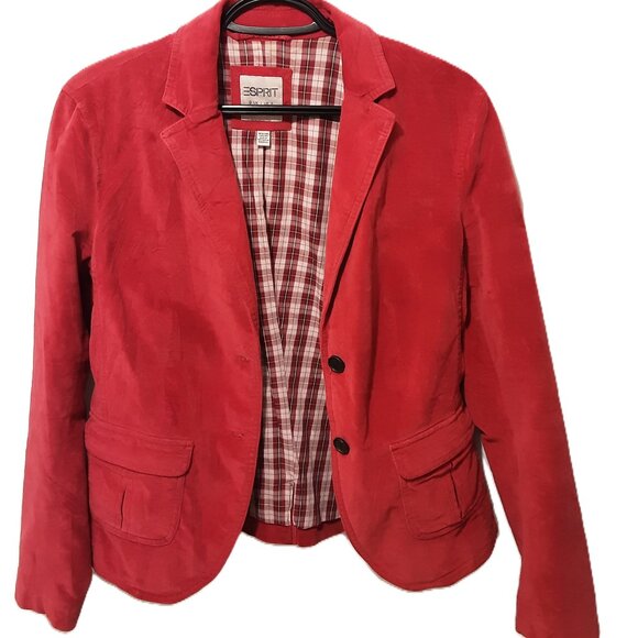 Vintage Y2K ESPRIT Red Cotton Corduroy Blazer Jacket Women’s 10Siz Academia - Picture 2 of 5